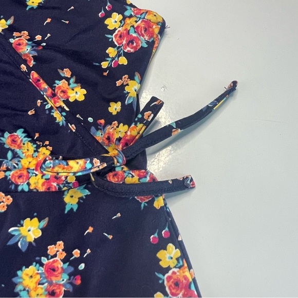 Pink & Violet Girls 10/12 Navy Blue Floral Faux Wrap Dress PRELOVED - Picture 3 of 8